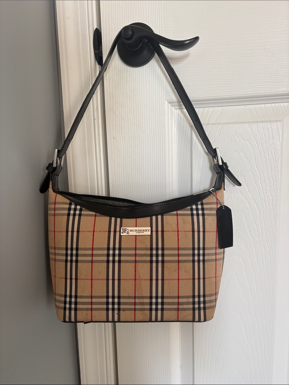 Burberry Beige Check Shoulder Bag with Black Trim